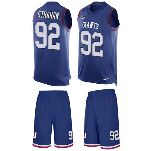 Nike Giants #92 Michael Strahan Royal Blue Team Color Men's Stitched NFL Limited Tank Top Suit Jersey - Click Image to Close